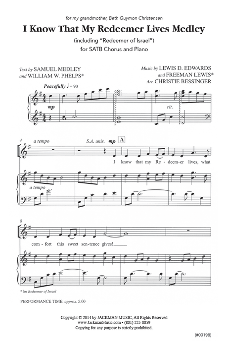 I Know that My Redeemer Lives Medley - SATB