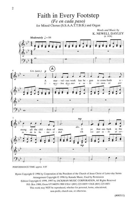 Faith in Every Footstep (Fe en cada paso) - SSAATTBB & organ