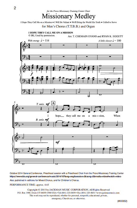 Missionary Medley - TTBB and Organ
