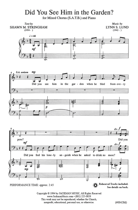 Did You See Him in the Garden -  SATB