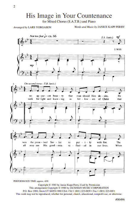 His Image in Your Countenance - SATB