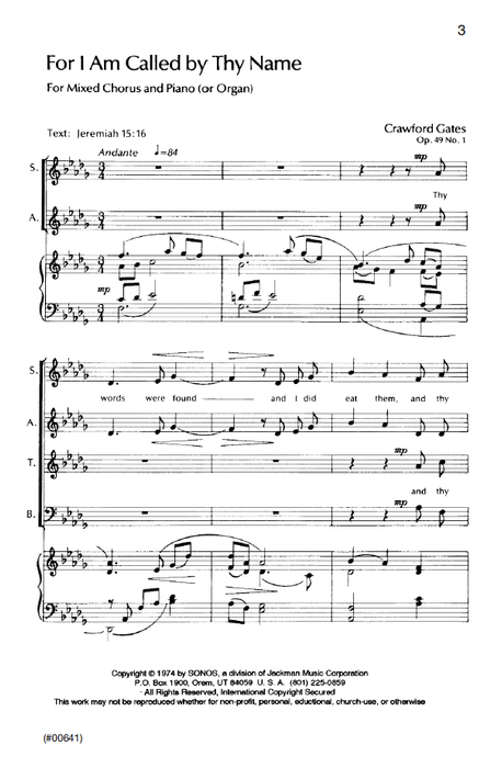 For I Am Called by Thy Name - SATB