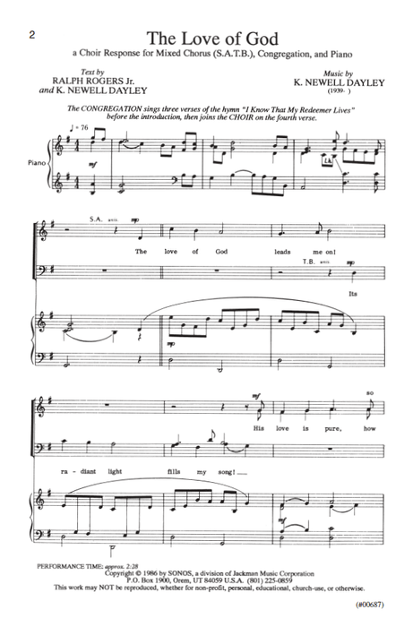 The Love of God - SATB and Congregation - Dayley