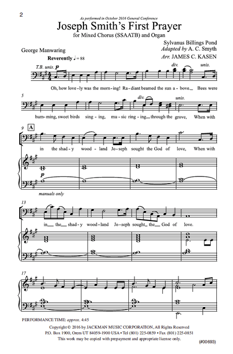 Joseph Smith's First Prayer - SSAATB - Kasen