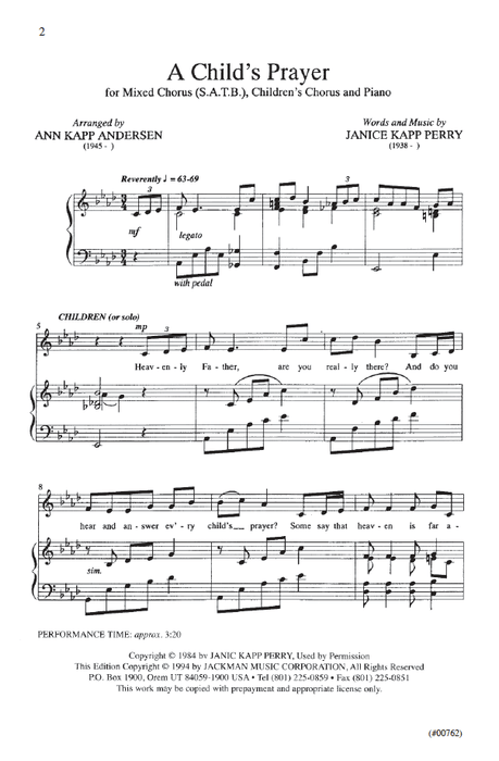A Child's Prayer - SATB & Children's Chorus