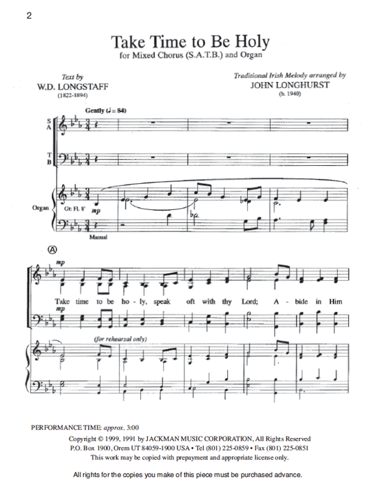 Take Time to Be Holy - SATB