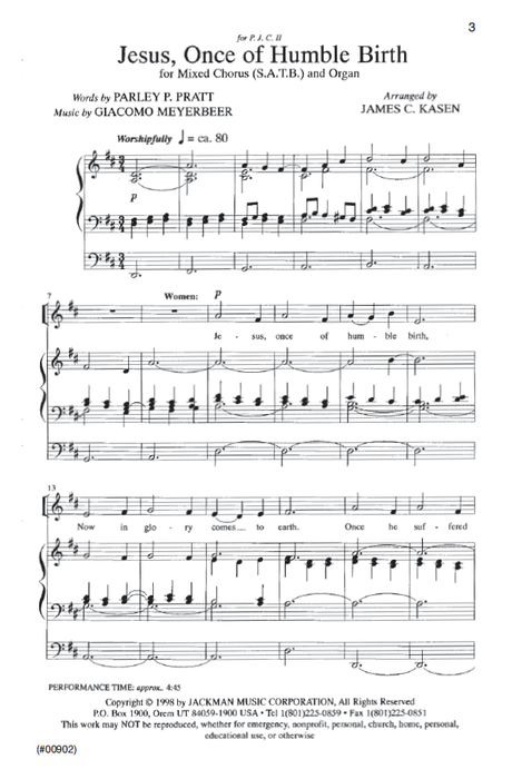 Jesus, Once of Humble Birth - SATB - Kasen