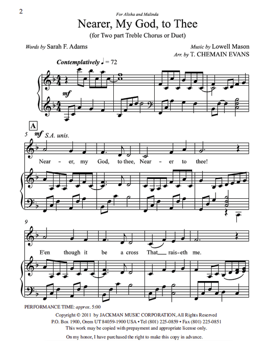 Nearer My God to Thee - SA - Evans
