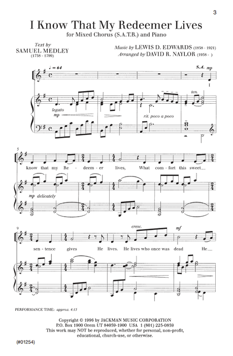 I Know That My Redeemer Lives - SATB - Naylor
