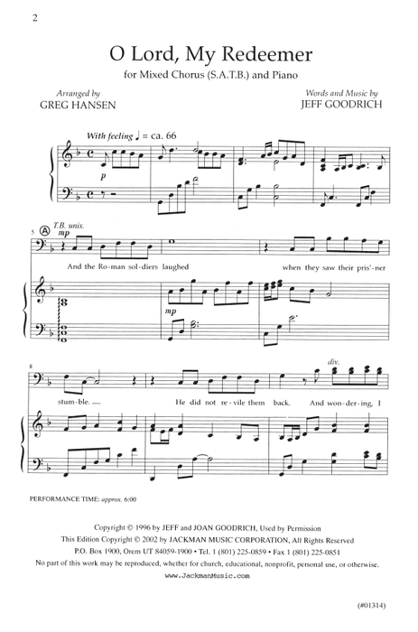 Oh Lord, My Redeemer - SATB