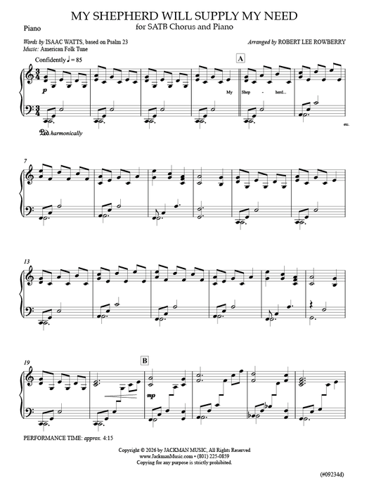 My Shepherd Will Supply My Need - SATB