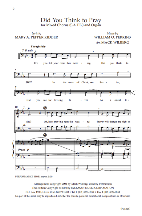 Did You Think To Pray - SATB