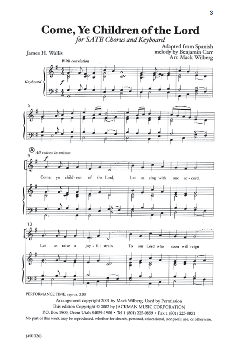 Come Ye Children of the Lord - SATB