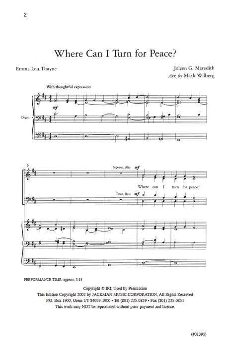 Where Can I Turn For Peace? - SATB - Wilberg