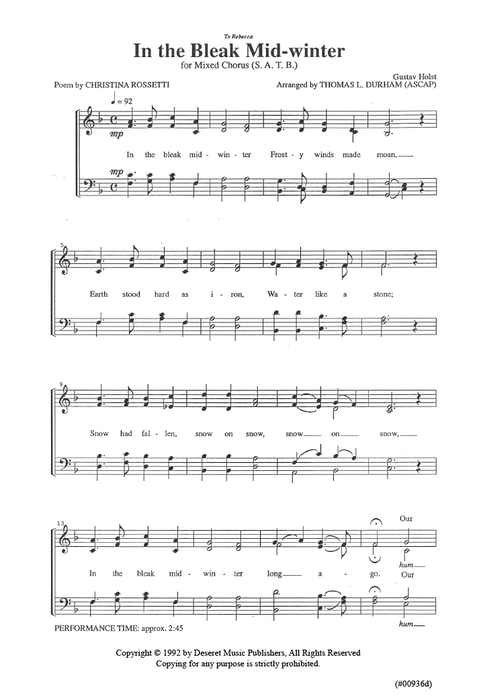 In the Bleak Mid-winter - SATB (Digital Download)