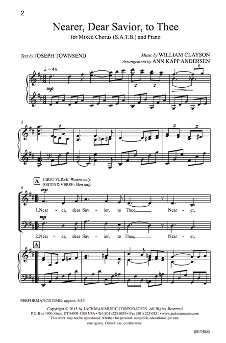 Nearer, Dear Savior, to Thee - SATB