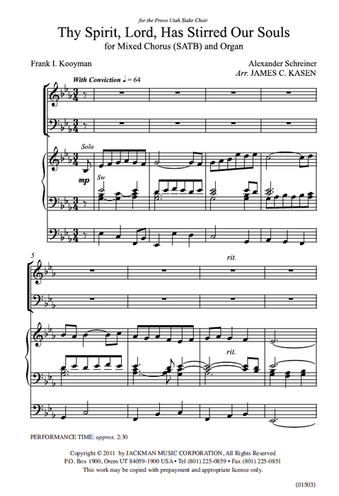 Thy Spirit, Lord, Has Stirred Our Souls - SATB & Organ