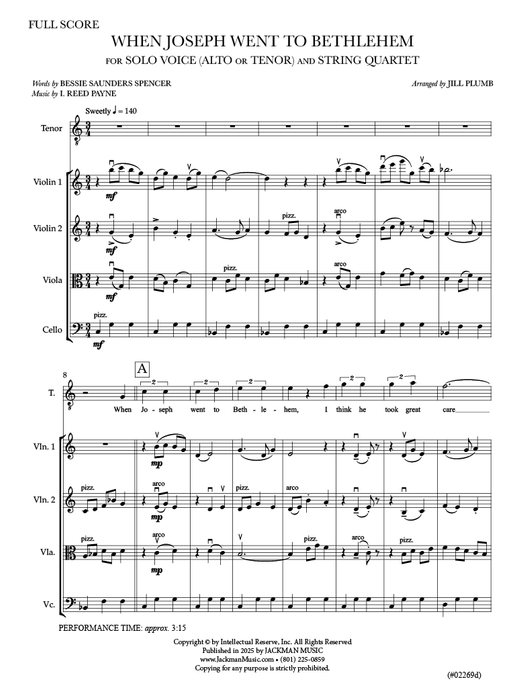 When Joseph Went to Bethlehem - Tenor Solo with String Quartet