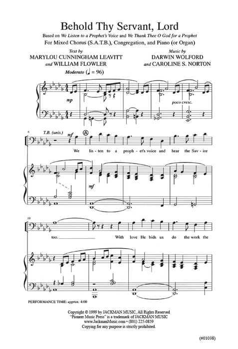 Behold Thy Servant, Lord - SATB - Wolford