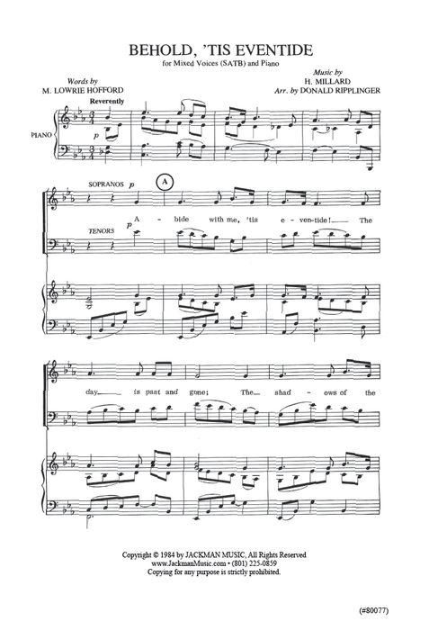 Behold 'Tis Eventide - SATB - Ripplinger