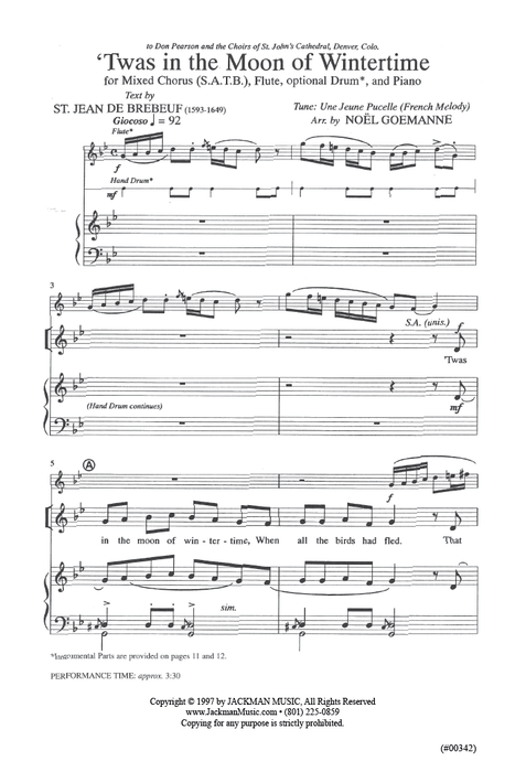 Twas in the Moon of Wintertime - SATB - Goemanne