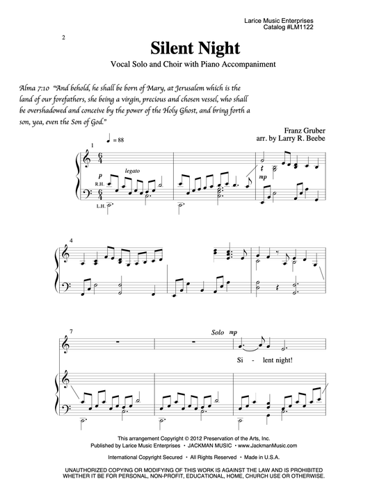 Silent Night - Vocal Solo and SATB Choir