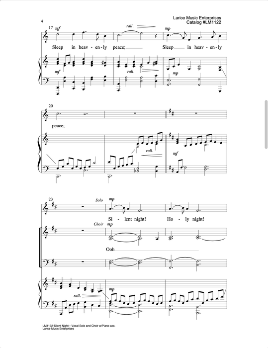 Silent Night - Vocal Solo and SATB Choir