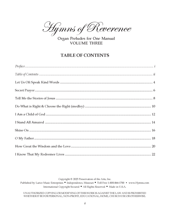 Hymns of Reverence - Volume 3 - Single Manual