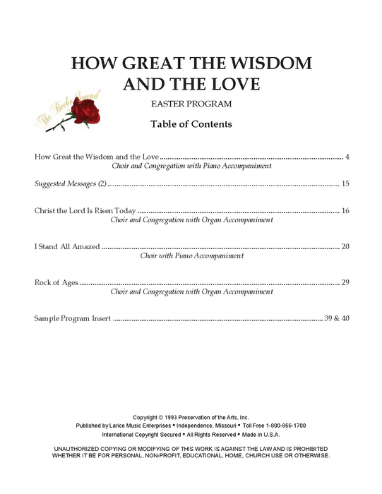 How Great the Wisdom and the Love - SATB - Easter Program