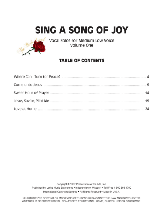 Sing a Song of Joy - Medium Low Voice, Vol. 1