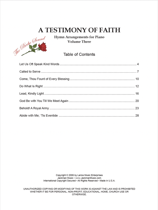 Testimony of Faith - Volume 3 - Piano