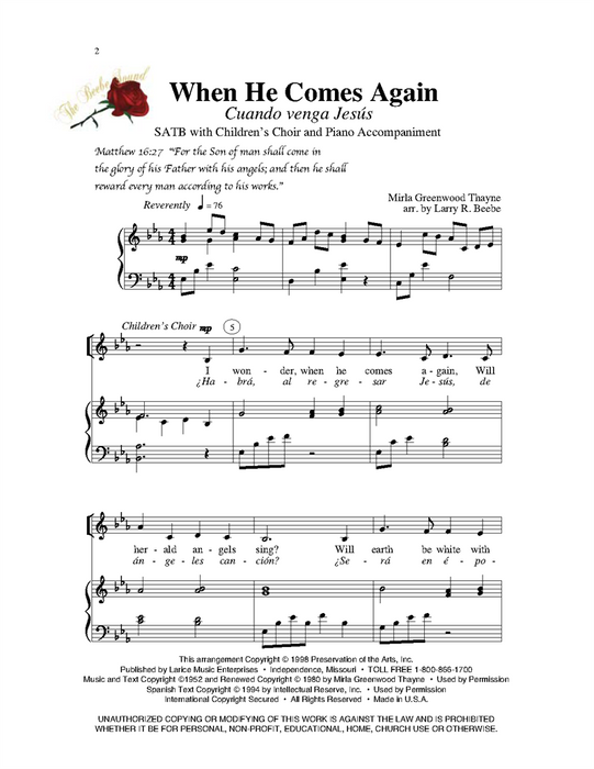 When He Comes Again - SATB w/ Children's Chorus