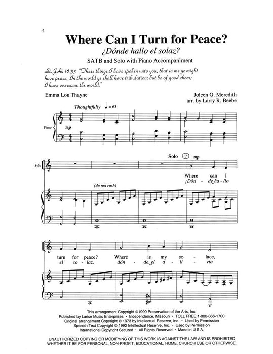 Where Can I Turn for Peace - SATB