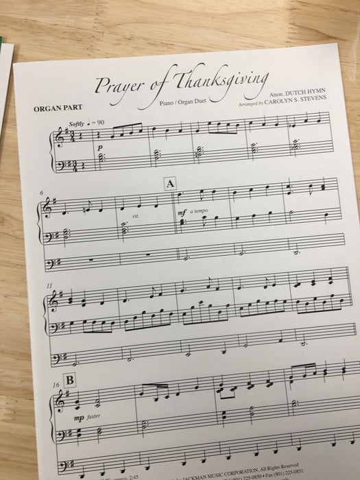 Prayer of Thanksgiving - Piano Organ Duet