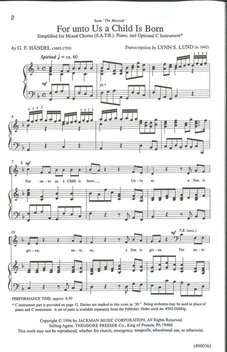 For Unto Us A Child Is Born Satb | Sheet Music | Jackman Music