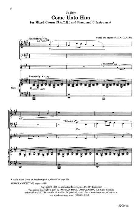 Come Unto Him - SATB, Piano & C Instrument | Sheet Music | Jackman Music
