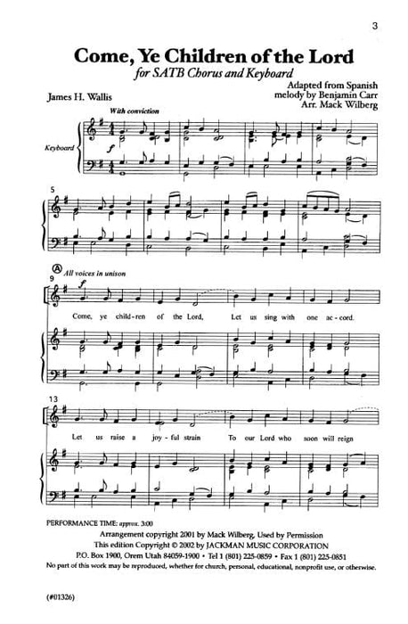 Come Ye Children Of The Lord Satb | Sheet Music | Jackman Music