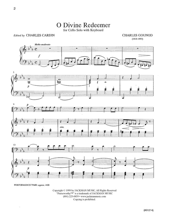 O Divine Redeemer Cello | Sheet Music | Jackman Music