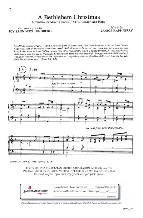 A Bethlehem Christmas Cantata | Sheet Music | Jackman Music