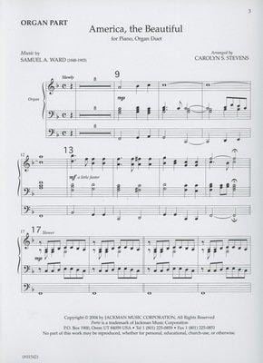 America The Beautiful Piano Organ Duet | Sheet Music | Jackman Music