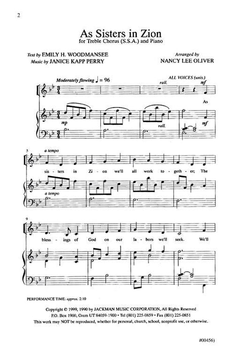 As Sisters In Zion Ssa | Sheet Music | Jackman Music