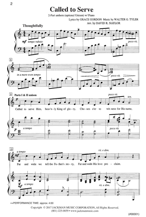 Called To Serve Reverent Edition 2 Part | Sheet Music | Jackman Music