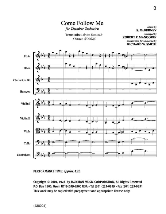 Come Follow Me -  Chamber Orchestra | Sheet Music | Jackman Music