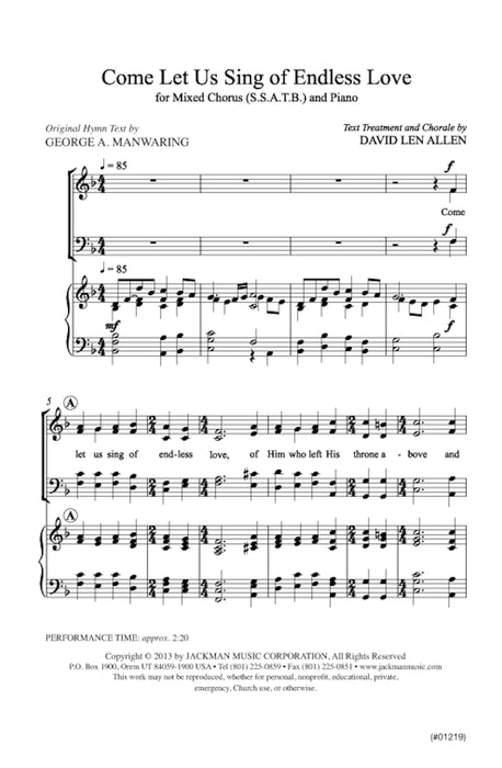 Come Let Us Sing Of Endless Love Ssatb | Sheet Music | Jackman Music