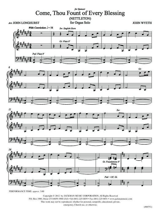 Come Thou Fount Of Every Blessing Organ Solo | Sheet Music | Jackman Music
