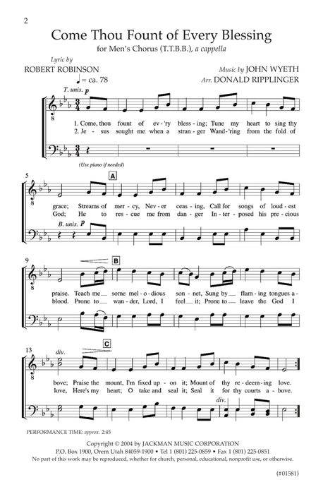 Come Thou Fount Of Every Blessing Ttbb A Cappella | Sheet Music | Jackman Music