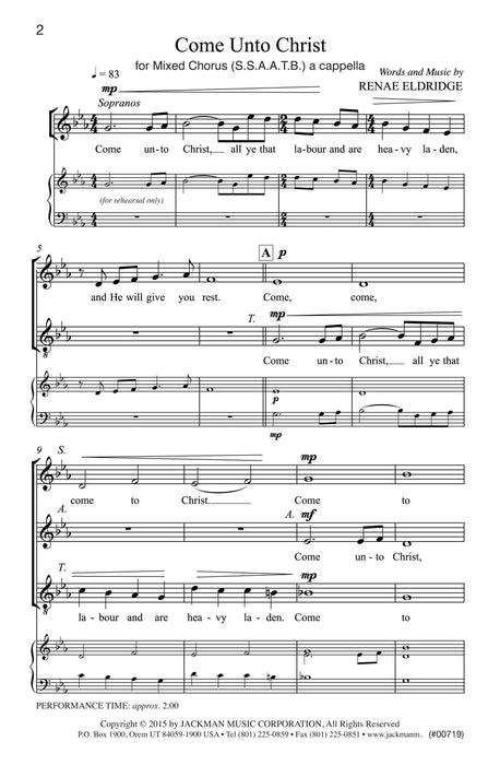 Come Unto Christ Ssaatb A Cappella | Sheet Music | Jackman Music