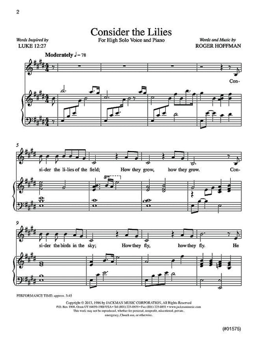 Consider The Lilies Vocal Solo High | Sheet Music | Jackman Music