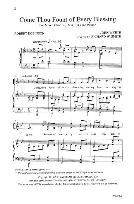 Come Thou Fount Of Every Blessing Ssatb | Sheet Music | Jackman Music