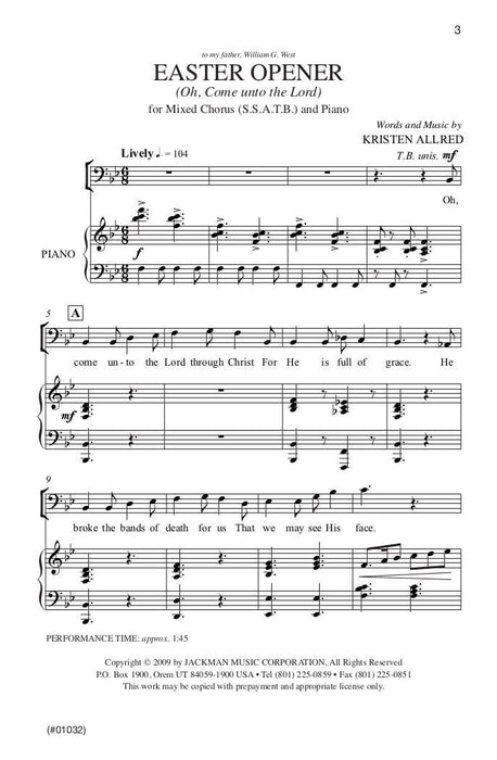 Easter Opener Oh Come Unto The Lord Ssatb | Sheet Music | Jackman Music